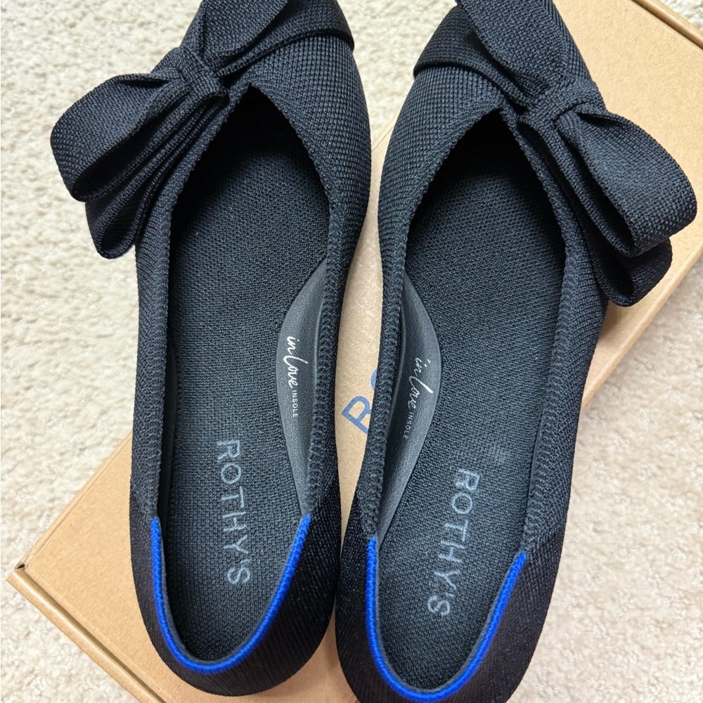 Rothy's Black Flats with Blue Accents